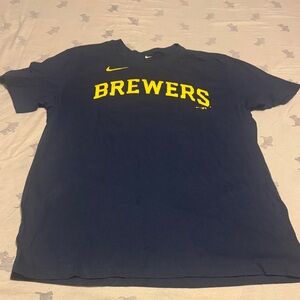 Nike Navy and Yellow Brewers Tee